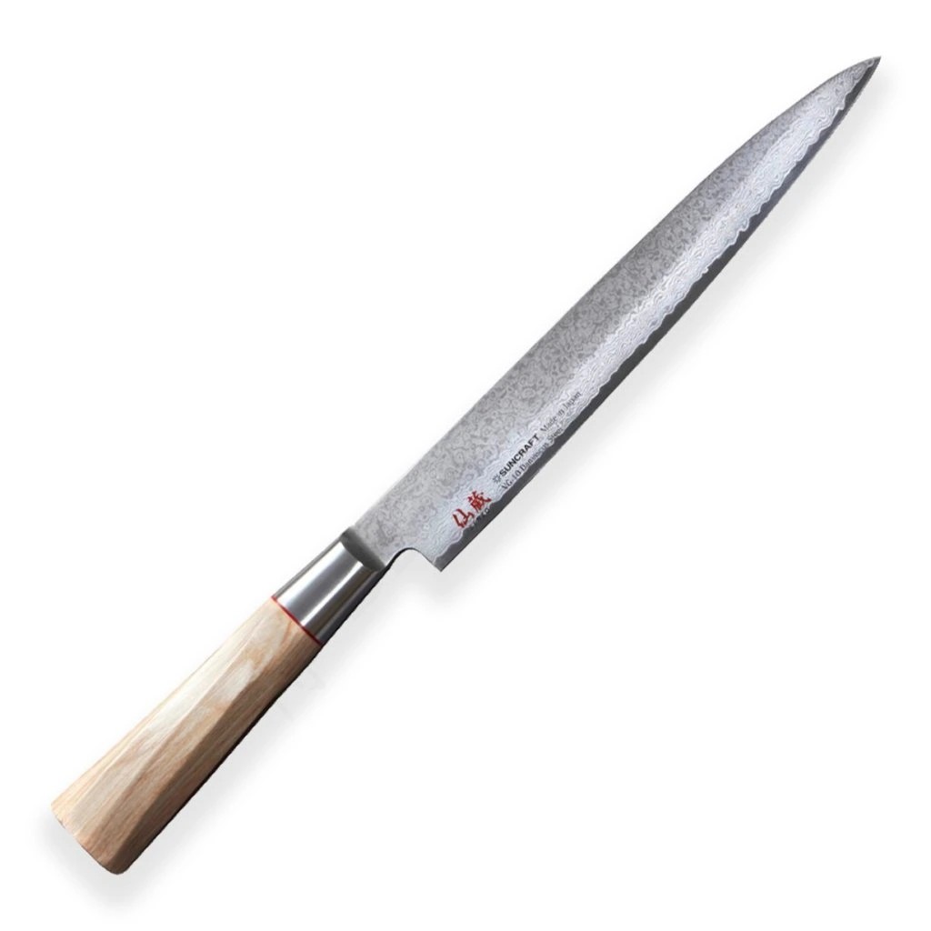 foto Japonsk� n�� Sashimi 210 mm Suncraft Senzo Twisted Octagon Damascus